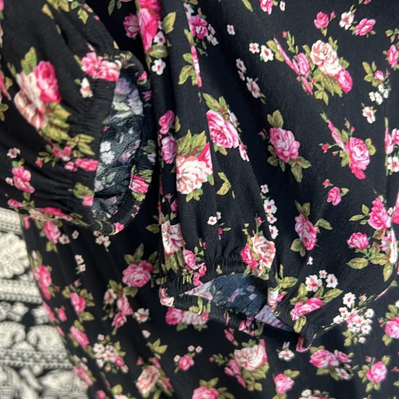 Zara Black Floral Midi Maci Long sleeve Cottagecore Rose Dress sz. S boho light - Picture 8 of 17